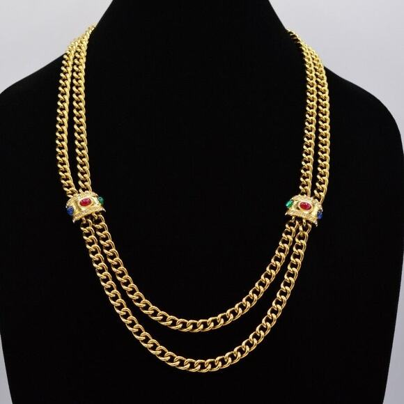 Givenchy Vintage Cabochon Necklace Multi-Chain Gold Chunky Runway Signed BinL - Picture 1 of 12